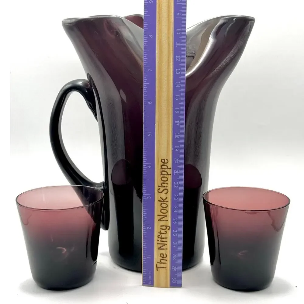 Vintage Plum Colored Art Glass Pitcher 9